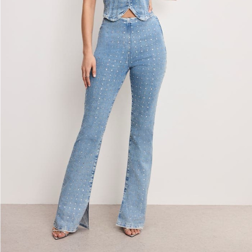 Good American Dolly Crystal Denim Pants Denim and Diamonds 26
